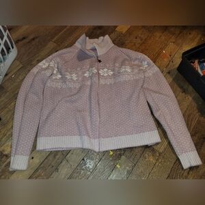Women's Pastel Pink Sweater with Snowflake Pattern